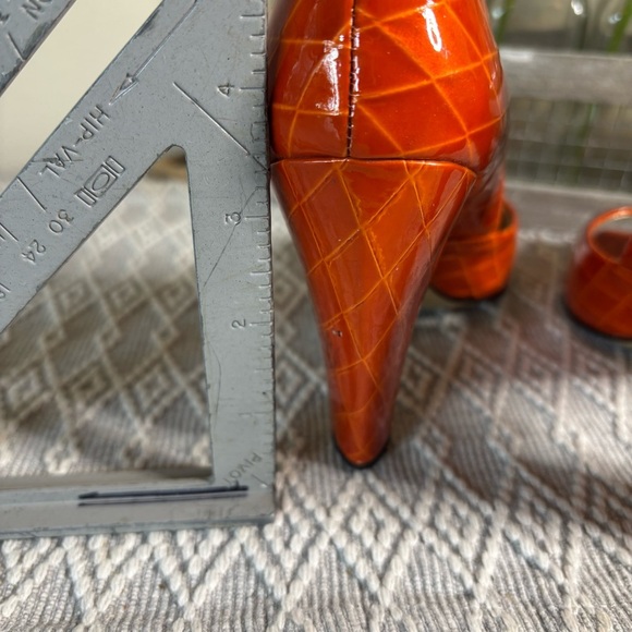 Enzo Angiolino’s ‘Eagemma’ Vibrant Orange Diamond Peep Toe Heels - Size 5 1/2 M - Picture 7 of 13